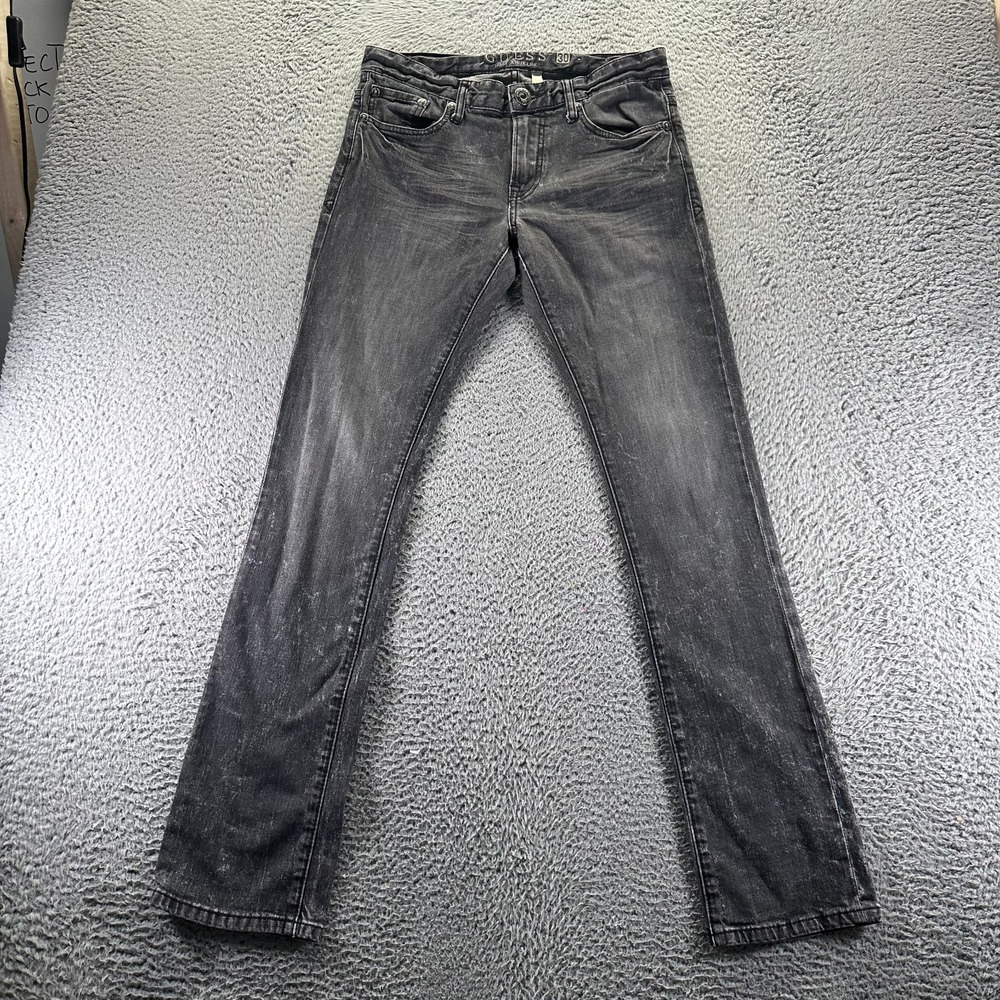 Guess Jeans Mens 30x34‎ Black Cotton Denim Skinny Leg Faded Stretch Workwear